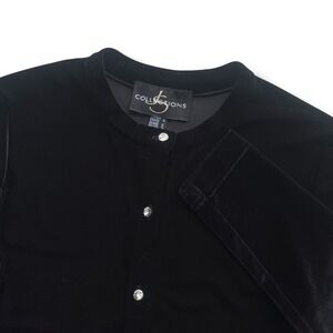 JS Collections Womens 10 Black Velvet Rhinestone Button Cardigan Vintage Evening